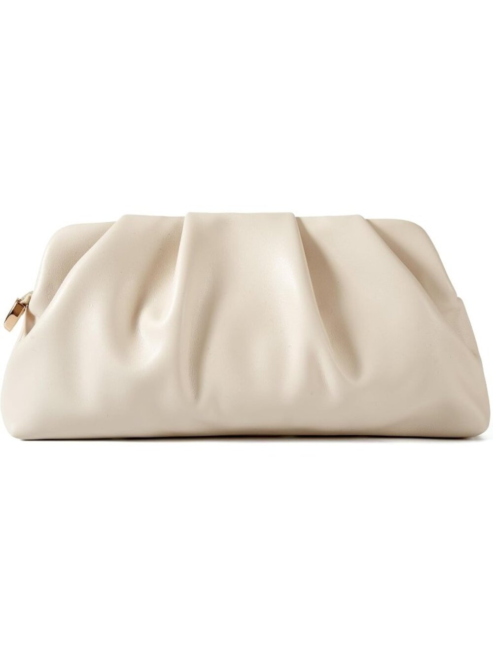 👜Women's Cream Leather Ruched Clutch Purse Detachable Metal Chain Crossbody Bag